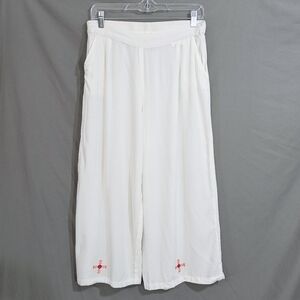 Siyahi Lightweight Flowy White Gaucho Palazzo Wide Leg Cropped Pants - Medium M